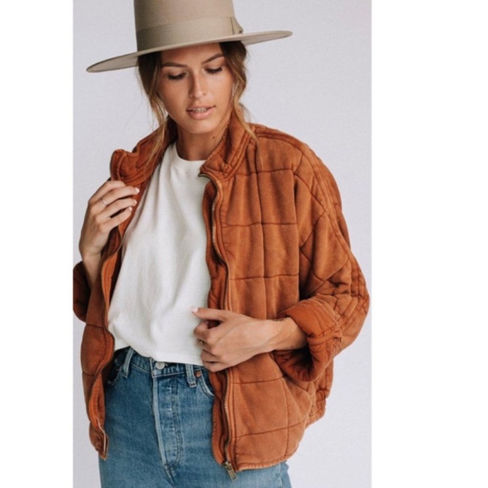 Free People Rust Quilted Jacket